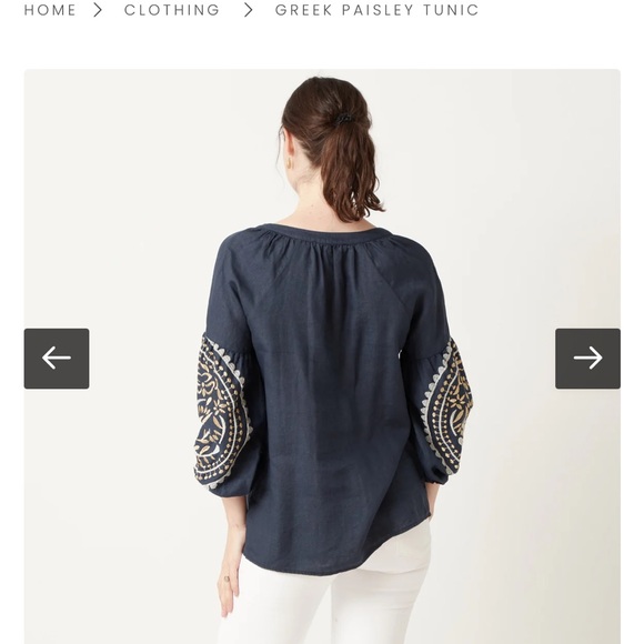 Archaic Greek Kori Embroidered Linen Contrast Paisley Sleeve Tunic - Women - Picture 2 of 7